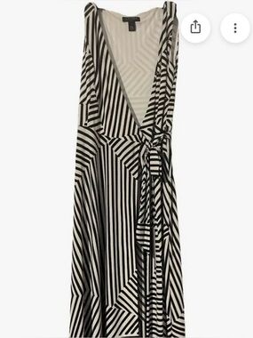 Lauren Ralph Lauren Black & White Striped Wrap Maxi Dress